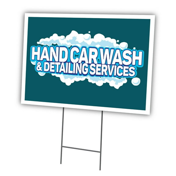 Hand Car Wash 18" X 24" Yard Sign & Stake | Advertise Your Business | Stake Included Double Sided Image | Made in The USA