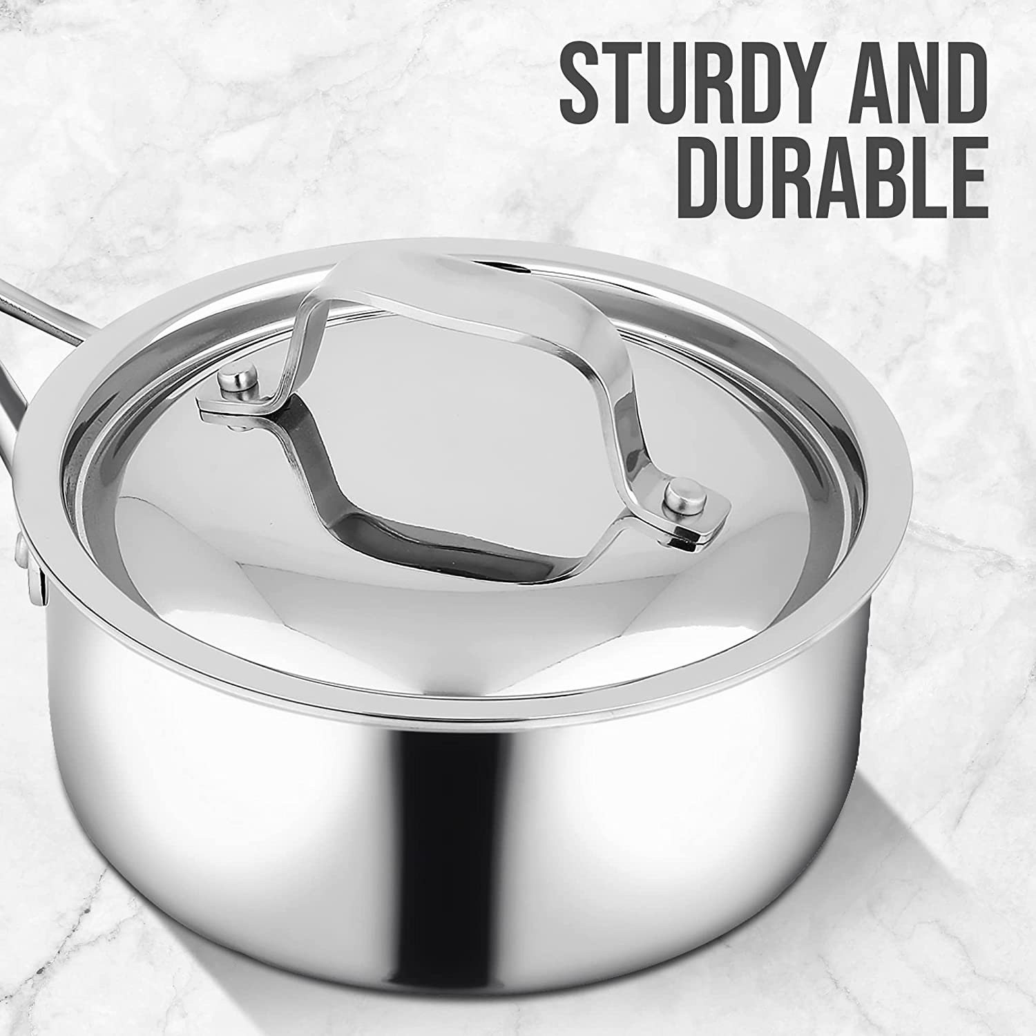 NutriChef  Sturdy and Durable Stain-Resistant 1.5 Quart Kitchen Cookware Saucepot Lid w/ Handle
