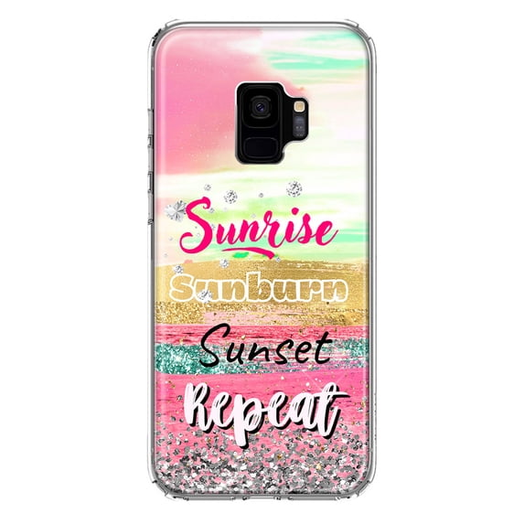 MUNDAZE Samsung Galaxy S9 Shockproof Clear Hybrid Protective Phone Case Summer Brush Strokes Sunrise Sunburn Sunset Repeat Cover