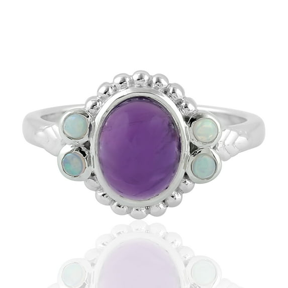 Handmade 925 Sterling Silver Amethyst Opal Gemstone Designer Ring Jewelry