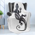 thumbnail image 4 of Gecko Soft Flannel Fleece Throw Blanket, Lizard with Motifs Flowers and Ombre Effect Backdrop, Cozy Plush for Indoor and Outdoor Use, 70" x 90", Pale Grey White, by Ambesonne, 4 of 5