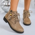 thumbnail image 2 of Women Boots Round Toe Chunky Heel Lace-up Side Zipper Short Boots Winter Snow Boot Casual Outdoor Dressy Shoes, 2 of 10