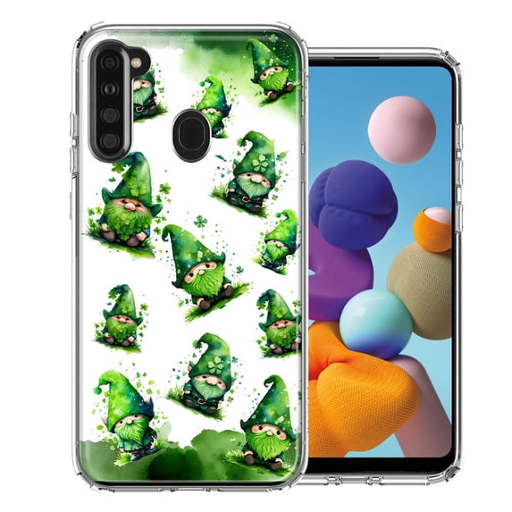 MUNDAZE Samsung Galaxy A21 Shockproof Clear Hybrid Protective Phone Case Gnomes Shamrock Lucky Green Clover St. Patrick Cover