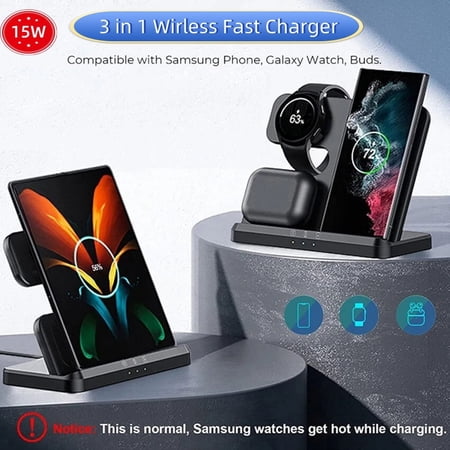 3 in 1 Wireless Charger Stand For Samsung S24 S23 S22 S21 Ultra Fold 4 Note Galaxy Watch 5 4 Active Buds 15W Fast Charging Dock Station