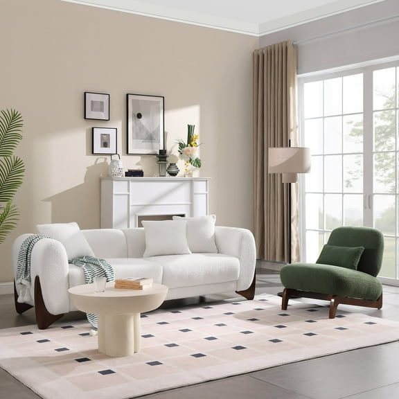 Morden Fort 2 Pieces Boucle Sofa and Tilt Back Chair Set, Comfy Thick Cloud Couch 2 Pieces Living Room Set