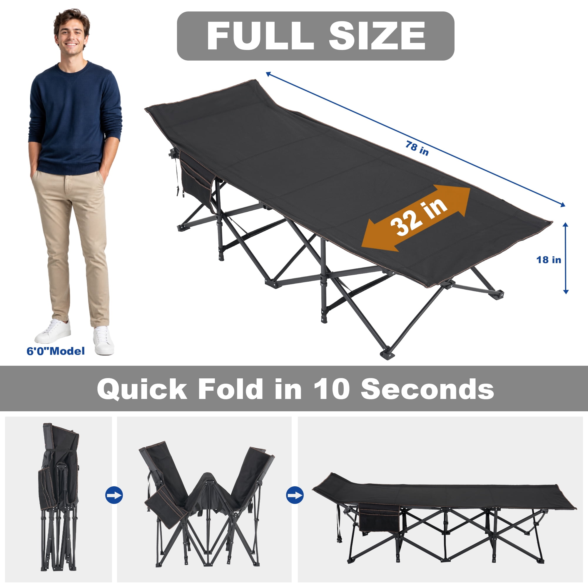 Sprint Demon Folding Camping Cot with Mattress for Adults, 900 lb Heavy Duty Portable Guest Bed for Camping, Home & Travel