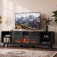 thumbnail image 4 of Sonegra Fireplace TV Stand with 40" Electric Fireplace, Mid Century Modern Entertainment Center with Led Lights for 90" TVs , Wood Media Console with Slatted Sliding Doors for Living Room, Black, 4 of 7