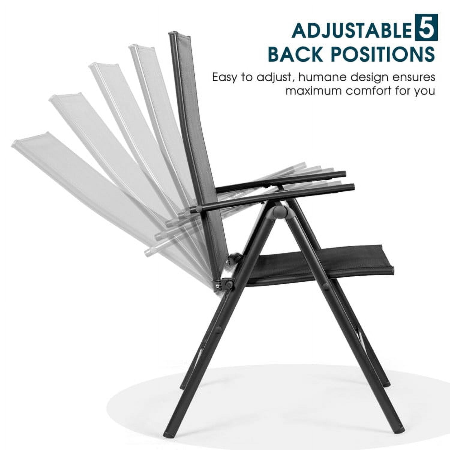 Aimee Lii Set of 2 Adjustable Portable Patio Folding Dining Chair Recliners, Outdoor Patio Set, Black Aimee Lii Set of 2 Adjustable Portable Patio Folding Dining Chair Recliners, Outdoor Patio Set, Black