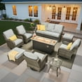 thumbnail image 3 of Ovios 10 Piece Outdoor Patio Furniture Set All-Weather Wicker Rattan Conversation Set with High Back Swivel Chairs & Propane Fire Pit Table, Gray, 3 of 12