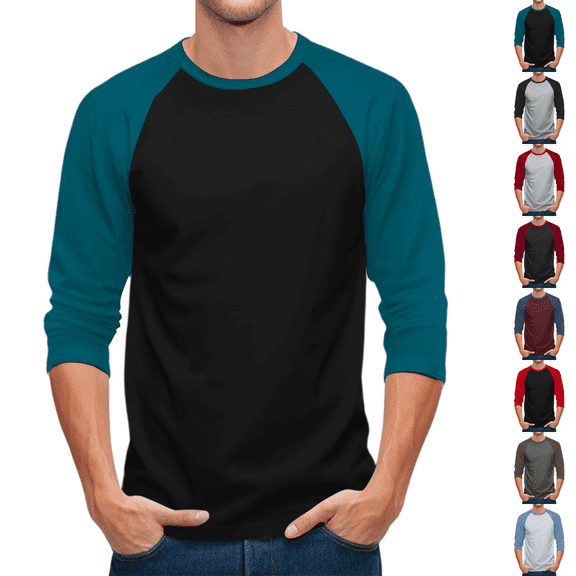 Men's Casual 3/4 Sleeve Baseball Tshirt Raglan Jersey Shirt Black L