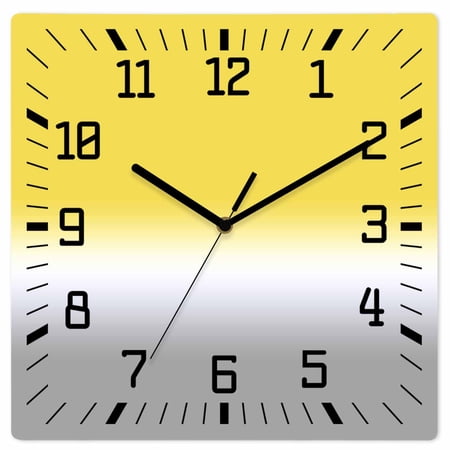 Yellow White Grey Ombre Wooden Wall Clock Silent Non Ticking, Modern Abstract Aesthetics Square Wall Clocks Battery Operated, Decor Clock for Home Office, Living Room, Kitchen, 10 Inch