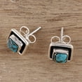 thumbnail image 2 of NOVICA Sterling silver and composite turquoise stud earrings, 'Mystic Frame', 2 of 6