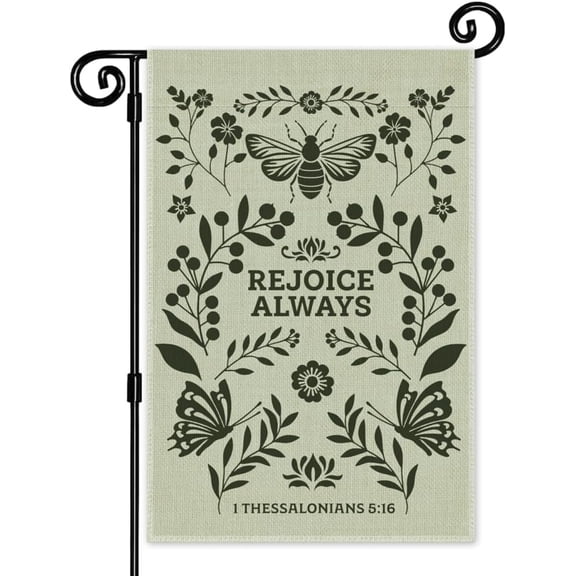 Rejoice Always, 1 Thessalonians 5:16 Garden Flag, Double Sided Yard Outdoor Farmhouse Lawn Porch Decor Flag, Bible Verse Banner, Religious Housewarming Gifts for Women Coworker Friend