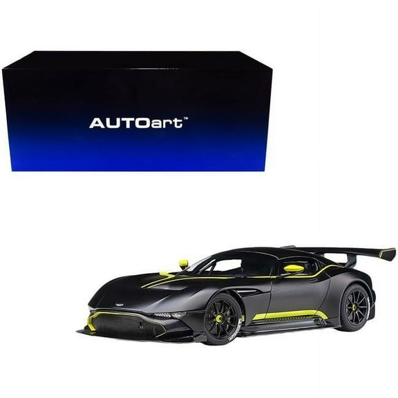 Aston Martin Vulcan Matt Black with Lime Green Stripes 1/18 Model Car by Autoart
