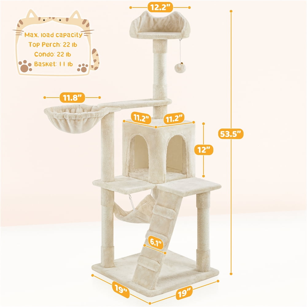Yaheetech 53.5'' Multilevel Cat Tree Condo with Scratching Post, Beige