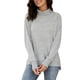 thumbnail image 1 of Blusa de mujer manga larga cuello alto ajuste casual blusa de puño de bloque de color de moda gris claro M, 1 of 8