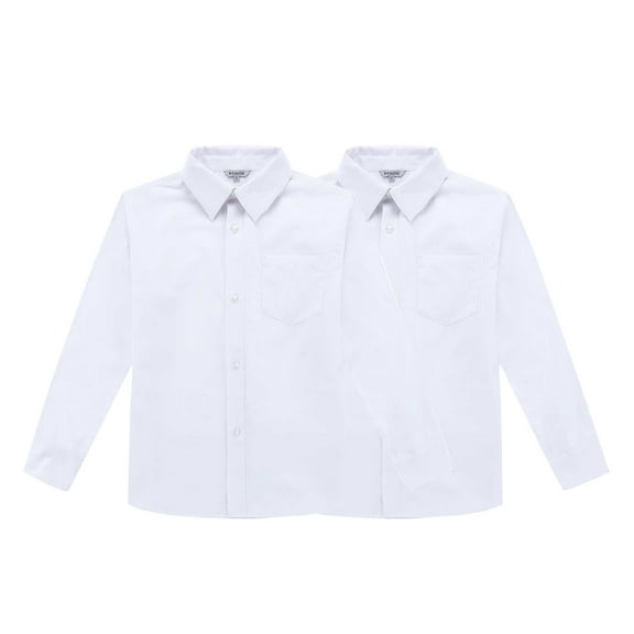 Bienzoe Boy's School Uniform Long Sleeve Shirt White 7