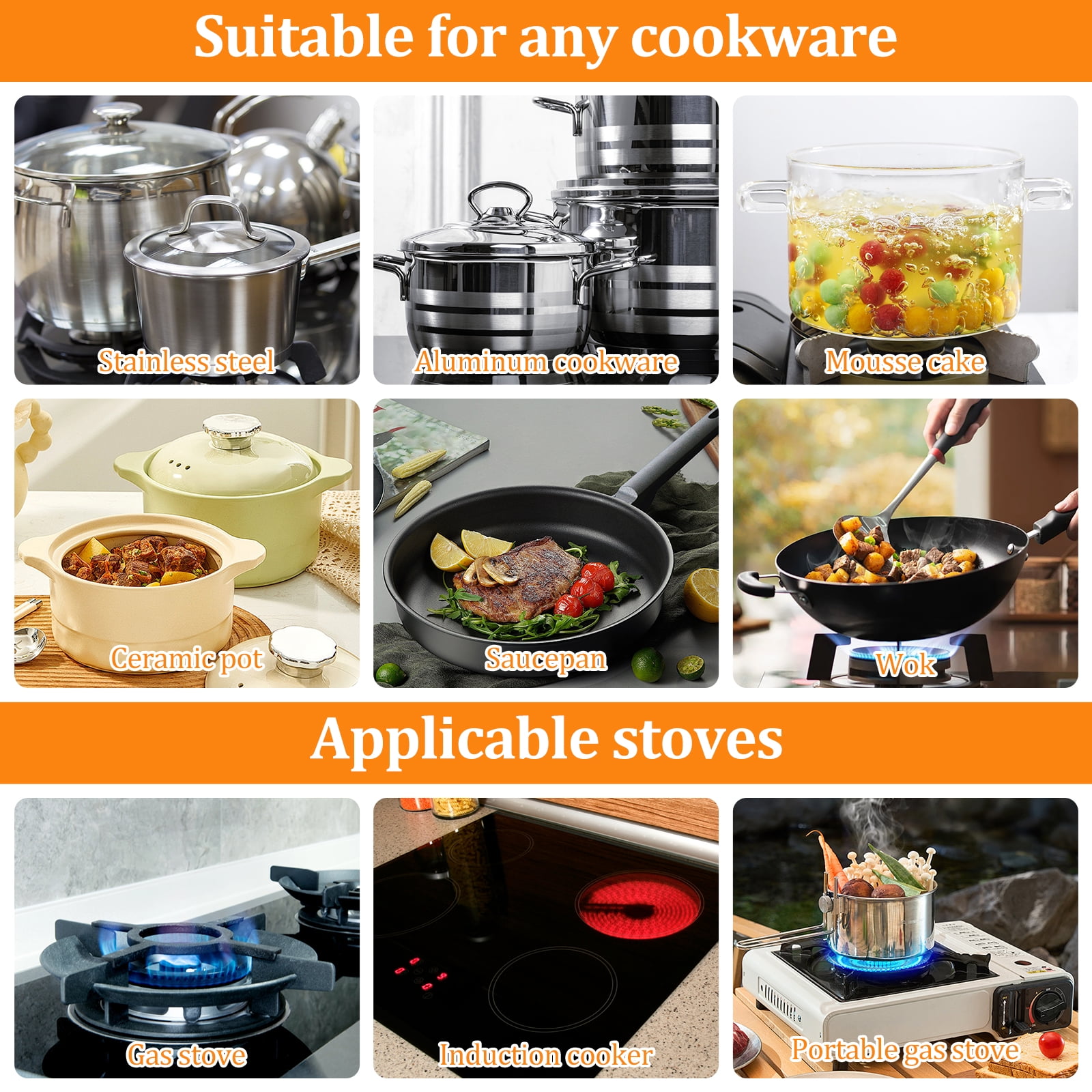Ikoopy Induction Adapter Plate Double Sided Heat Diffuser Plate with Handle Non Slip Heat Conduction Plate Aluminium Alloy Heat Diffusion Plate Induction Cooktop Converter Plate for Glass Cookware