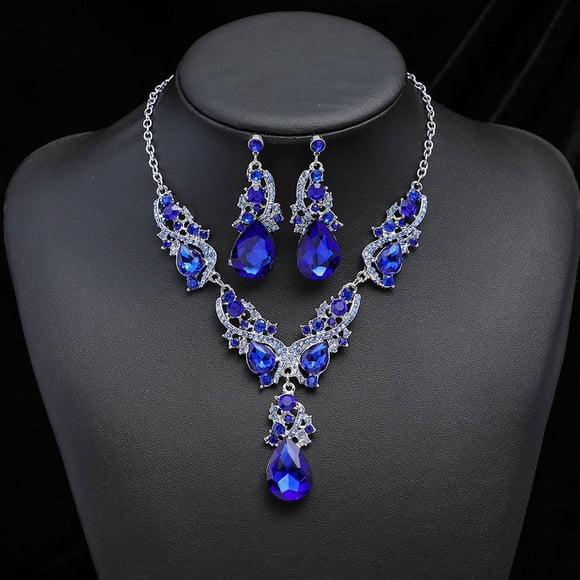 Nvzi-c Rhinestone Bridal Jewelry Sets for Women Crystal Necklace Earrings Jewelry Sets for Wedding Bridal Bridesmaid Gifts Evening Party Prom Jewelry Set-Blue