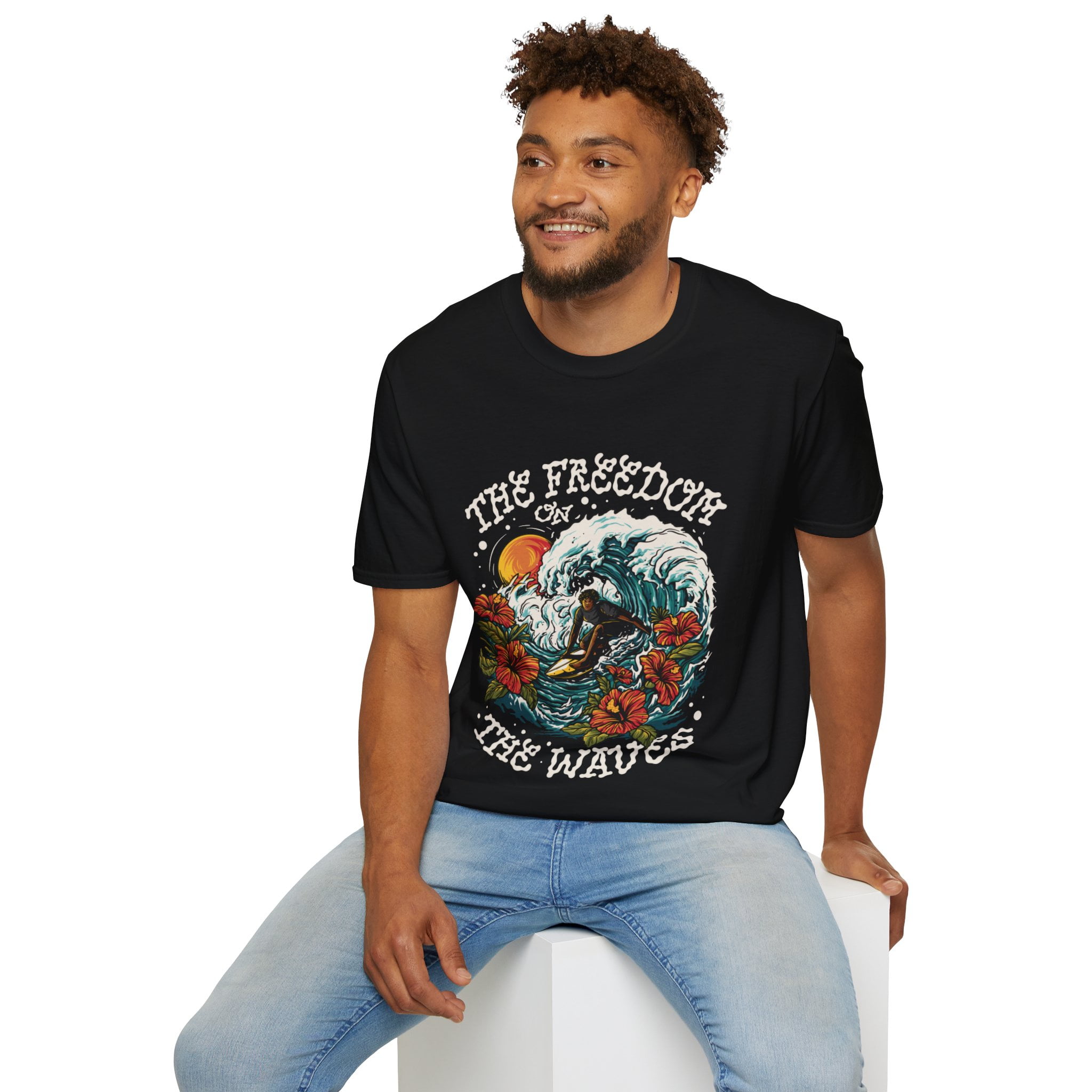 The Freedom On The Waves Surf Lover Novelty Graphic Unisex Softstyle TShirt