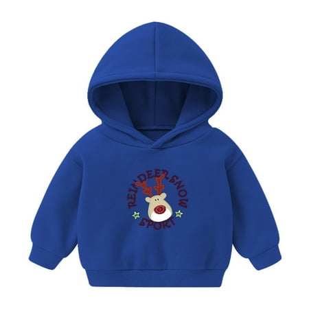 

Girls Sweatshirts & Hoodies Christmas Prints Toddler Boys Girls Pullover Sweatshirt Children Solid Plus Babies Hooded Color Top Girls Tops Blue 5 Years-6 Years