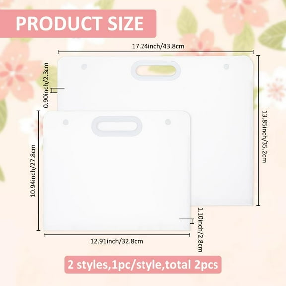 2Pcs 2 Sizes Plastic Waterproof Folders with Handles Documents Pockets Case Portfolio Folder White Drawing Art Folder for Poster Storage Office Home Folders 12.9inch/17.2inch