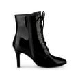 thumbnail image 3 of BLISSFUL STEP Women's Patent Leather Pointed Toe Lace Up Stiletto Heel Ankle Boots Black 7, 3 of 8