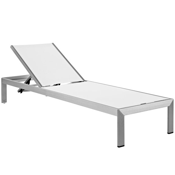 Afuera Living Fabric and Aluminum Outdoor Patio Sun Lounger in Silver / White