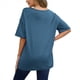 thumbnail image 3 of Camiseta Holgada de Algodón de Color Liso con Cuello Redondo y Aberturas Laterales, Azul, Talla L, 3 of 6