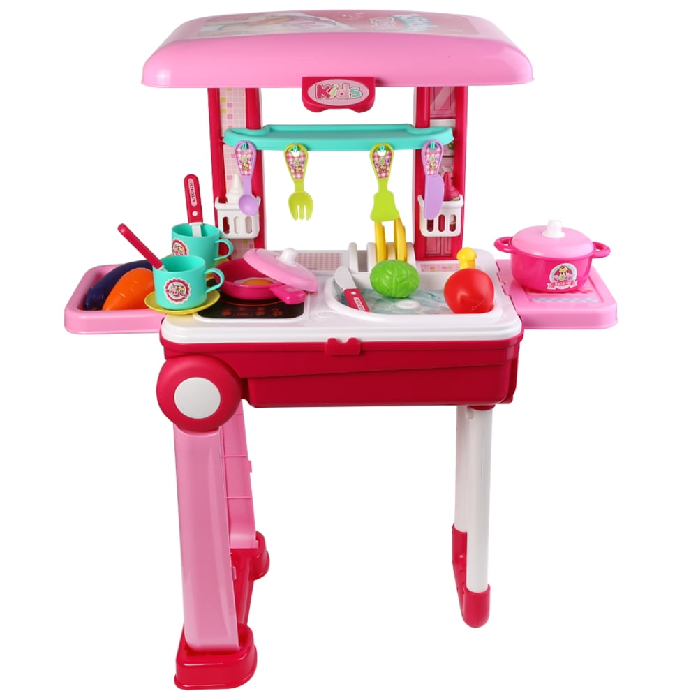 Serve N Go Kid's Kitchen Food Cart on Wheels Pretend Toy Playset