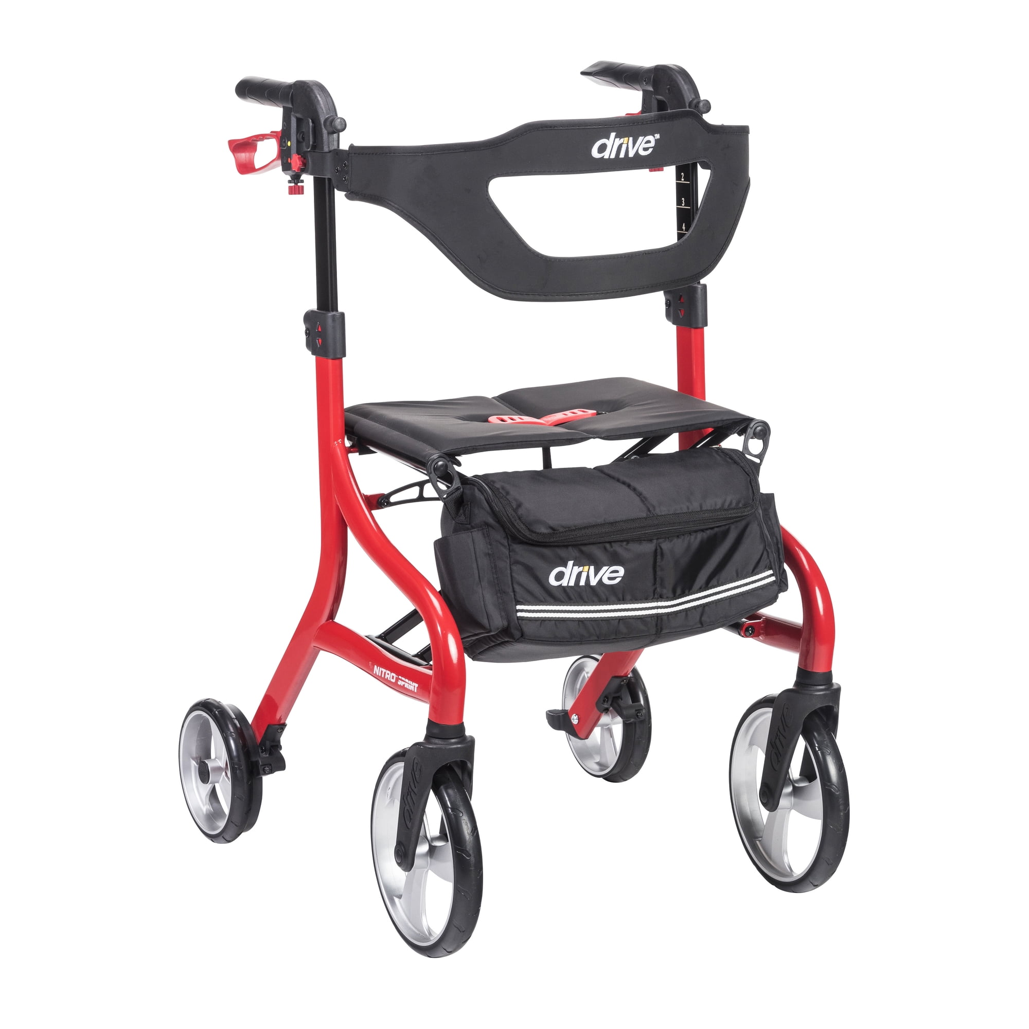 Drive Medical Nitro Sprint Rollator Rolling Walker, Tall, Red