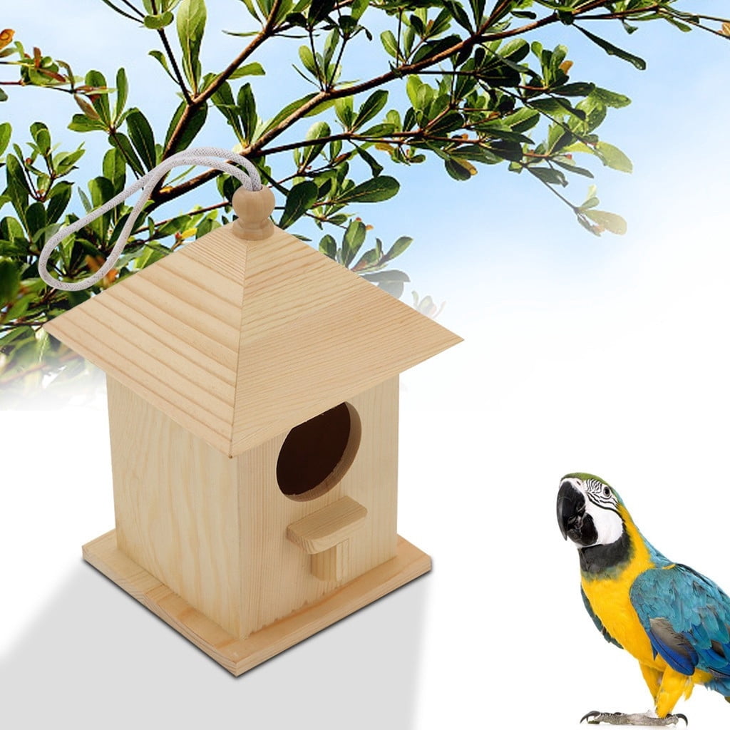 Bird Feeder Outdoor Solid Wood Bird House Garden Bird Feeder Idyllic Style Bird House 1Pcs for Outdoors Hanging