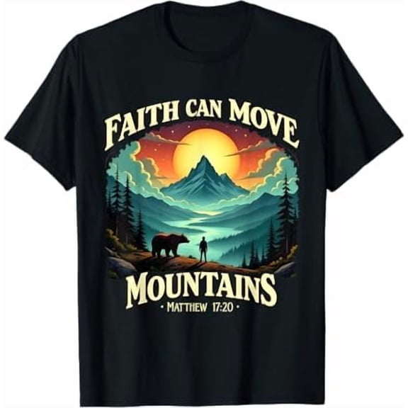 Greenink Faith Can Move Mountains T-Shirt Christians God Jesus Bible Verse Faith Jesus Gifts for Men Women T-Shirt