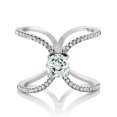 thumbnail image 2 of Gem Stone King 1.33 Cttw Sky Blue Aquamarine Criss Cross X Ring for Women in 925 Sterling Silver | Gemstone Birthstone | Round 6MM (Size 6), 2 of 4