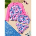 thumbnail image 6 of Aislor Kids Girls 3 Piece Swimsuit Rush Guard Crop Top Briefs Long Sleeve Coat Tankini Bikini Set Size 4-16 Pink Floral 14, 6 of 7