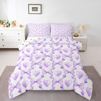 Castle Fairy Teens Adults Dreamy Princess Bow-Tie Bedding Comforter Set 2pcs,Gradient Love Heart Twin Comforter Sets Microfiber,Purple White Breathable Bedding Set,Breathable Home Decor,Reversible