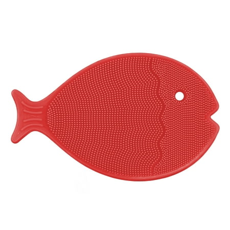 Innobaby Bathin Smart Silicone Mini Fish Bath Scrub Silicone Cradle Cap Brush Essential for Dry Skin and Eczema - Red