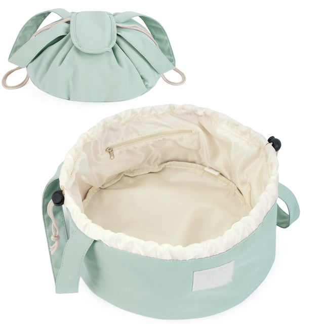 Bolsa de maquillaje Narwey Barrel con cordón, tamaño grande, color verde menta