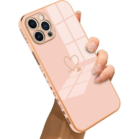 Compatible with iPhone 13 Pro Max Case Heart Plating Electroplate Luxury Elegant Case Camera Protector Soft TPU Shockproof Protective Back Cover Designed for iPhone 13 Pro Max Case -Pink