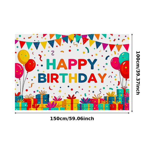 Colorful Happy Birthday Banner with Balloons Gifts and Confetti Background Party Decoration Backdrop Photography Props for Birthday Party Celebrations Decorations Event Supplies
