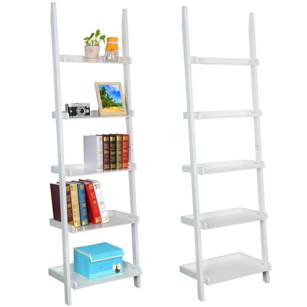 Yaheetech Living Room White Wooden 70 Inch 5 Tier Leaning Ladder 70 Inch 5 Tier Leaning Ladder