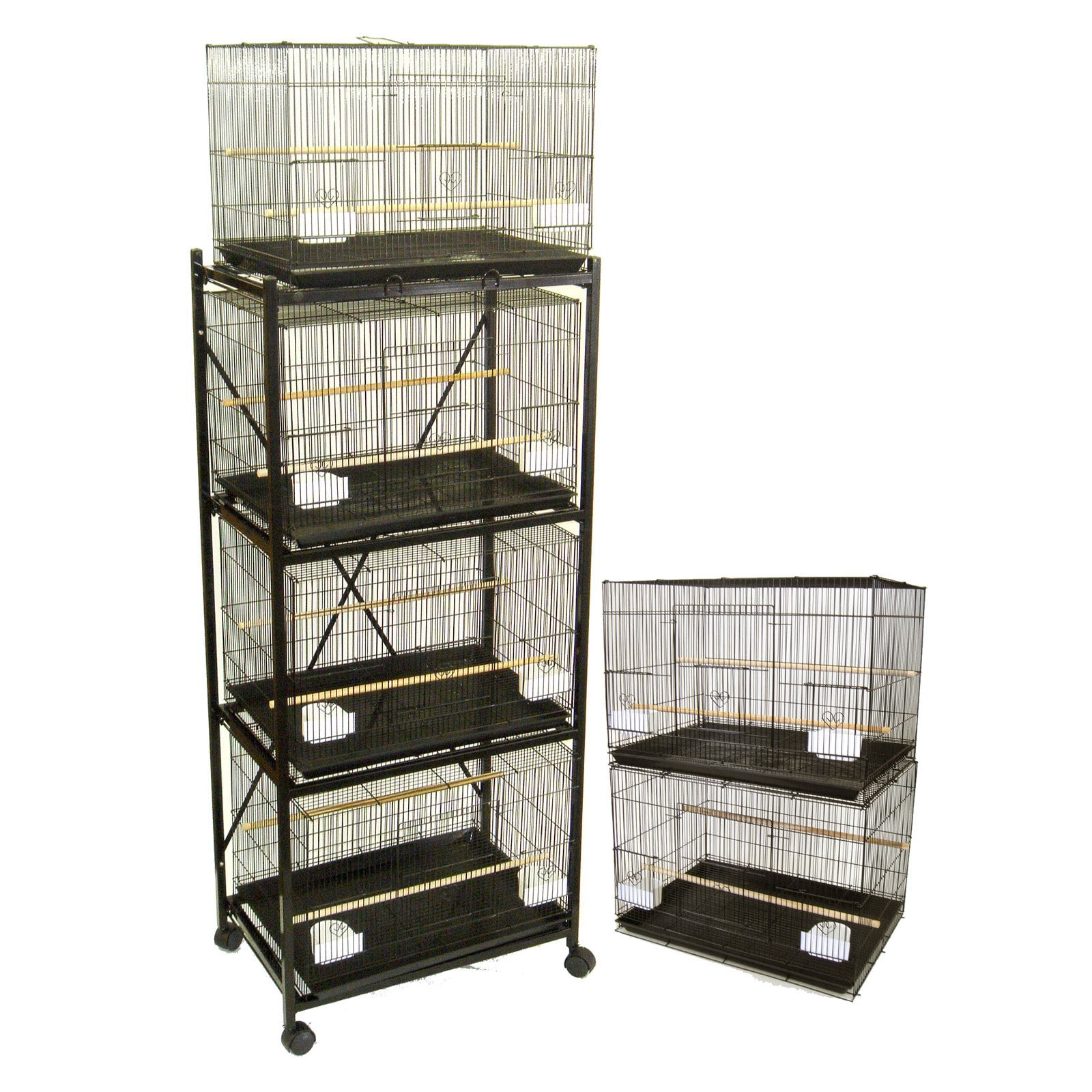 YML 6x2434BLK and 1x 4134BLK Six Small Bird Breeding Cages with Divider and One 4 Tier Stand in Black