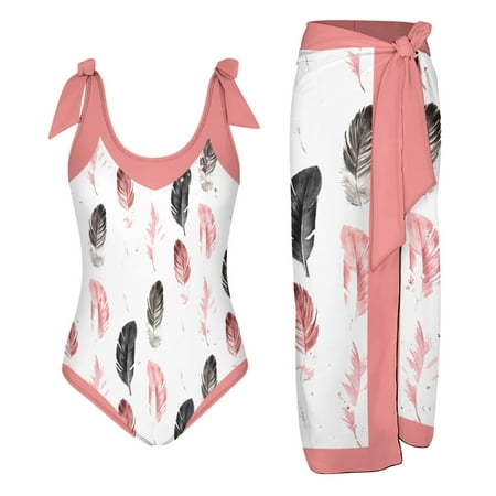 Celivon One Piece Swimsuit For Women Vintage Colorblock Abstract Floral Print Swimwear+ Cover Up Two Piece Vintage Print Monokini Bikini Two Piece Tankini Set Bathing Suit Hot Spring Wear