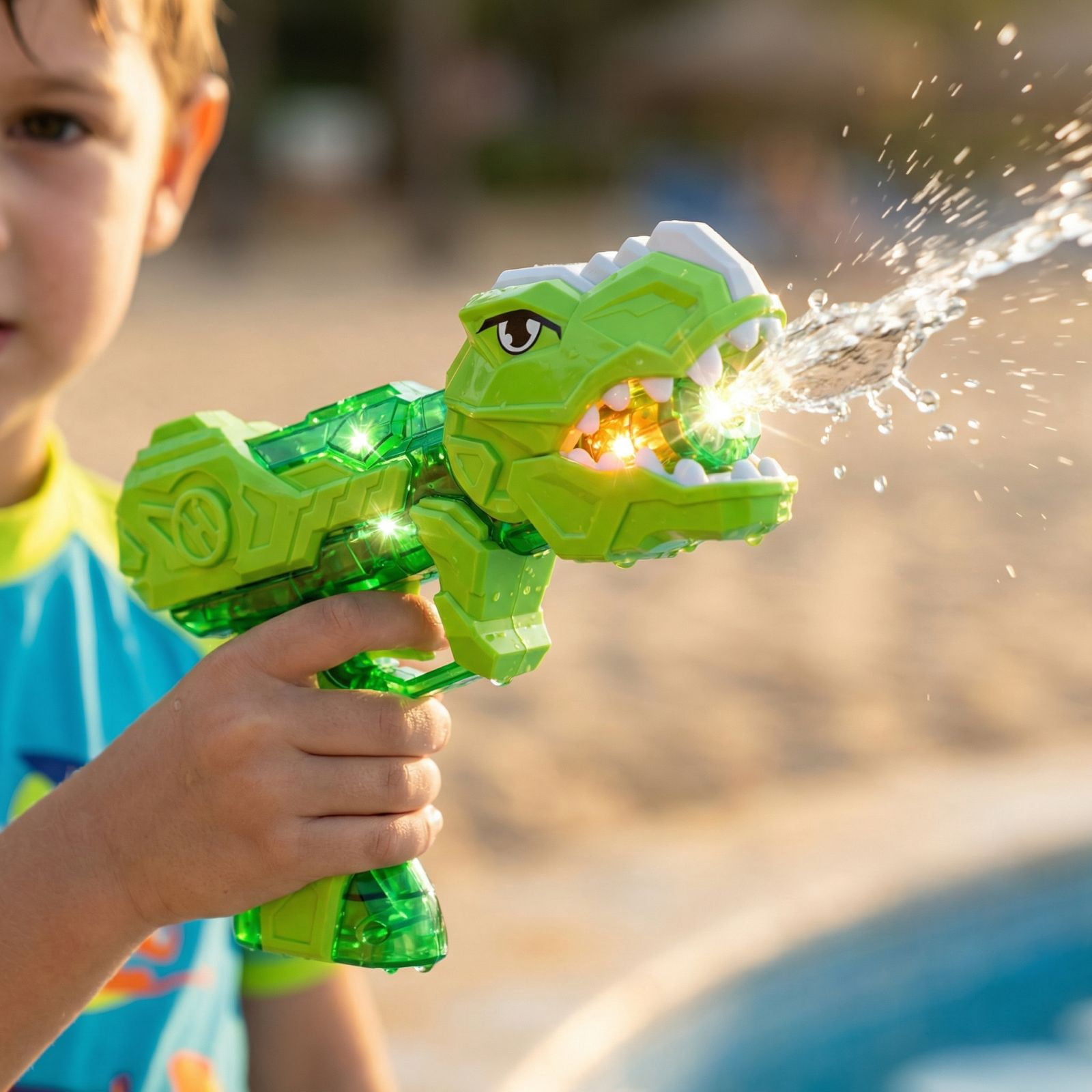 Blue Electric Dino Water Gun, Automatic High Pressure Squirt Blaster with Rechargeable Battery for Summer Outdoor
