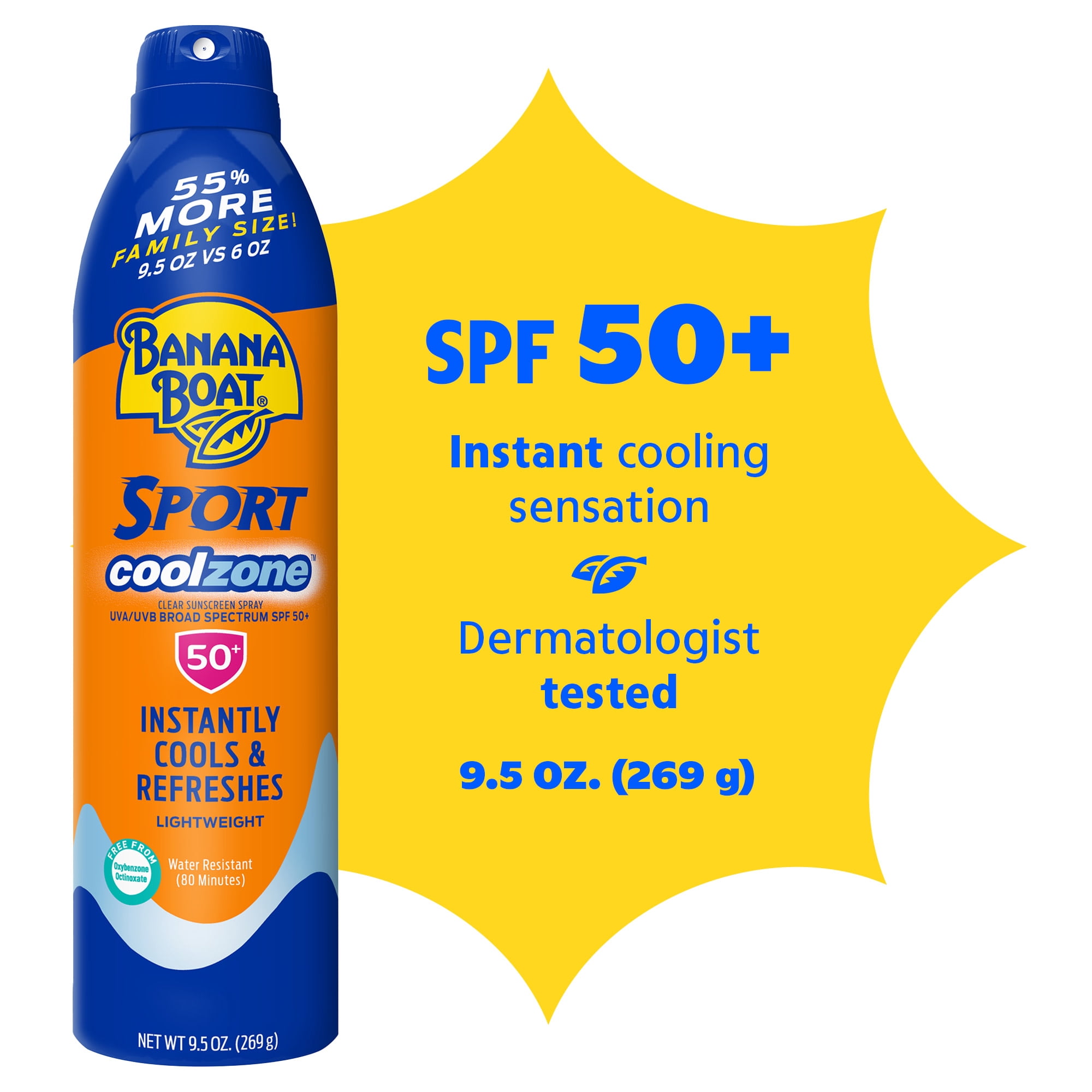 Banana Boat Cool Zone SPF 50 Sunscreen Spray, Cooling Sunblock Spray, 9.5 oz