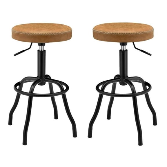 Pemberly Row 29" Metal Backless Bar Stool in Brown & Black - Set of 2