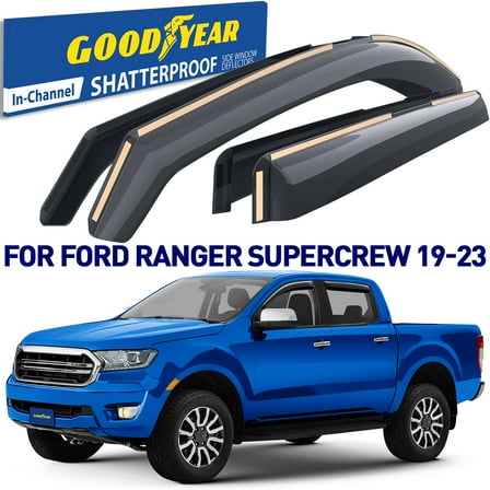 Goodyear Shatterproof in-Channel Window Deflectors for Ford Ranger 2019-2023 SuperCrew, Rain Guards, Window Visors for Cars, Vent Deflector, Car Accessories, 4 pcs - GY003449LP