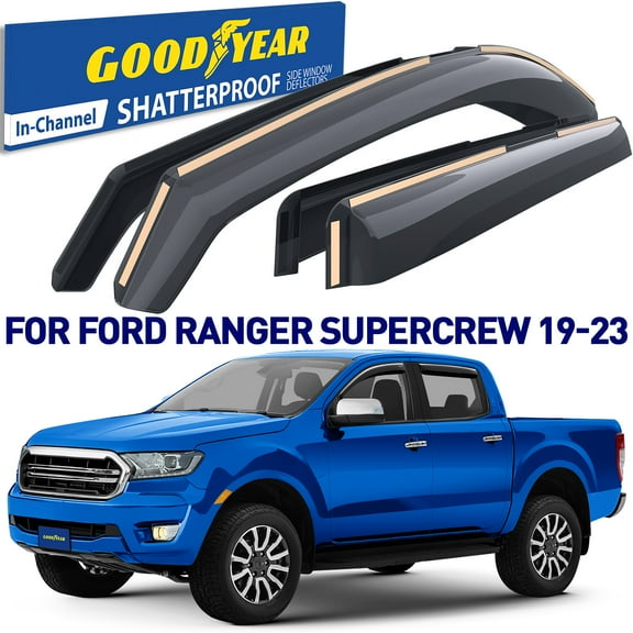 Goodyear Shatterproof in-Channel Window Deflectors for Ford Ranger 2019-2023 SuperCrew, Rain Guards, Window Visors for Cars, Vent Deflector, Car Accessories, 4 pcs - GY003449LP