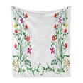 thumbnail image 1 of Flower Soft Flannel Fleece Blanket, Oriental Design with Floral Leaves Buds Frame Like Ivy Plant Ecology Natural Image, Cozy Plush for Indoor and Outdoor Use, 70" x 90", Multicolor, by Ambesonne, 1 of 6