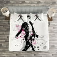 thumbnail image 3 of Ambesonne Vintage Quilted Bedspread Set 3 Pcs, Woman Catwalk, Queen Size, Black and Pink, 3 of 3